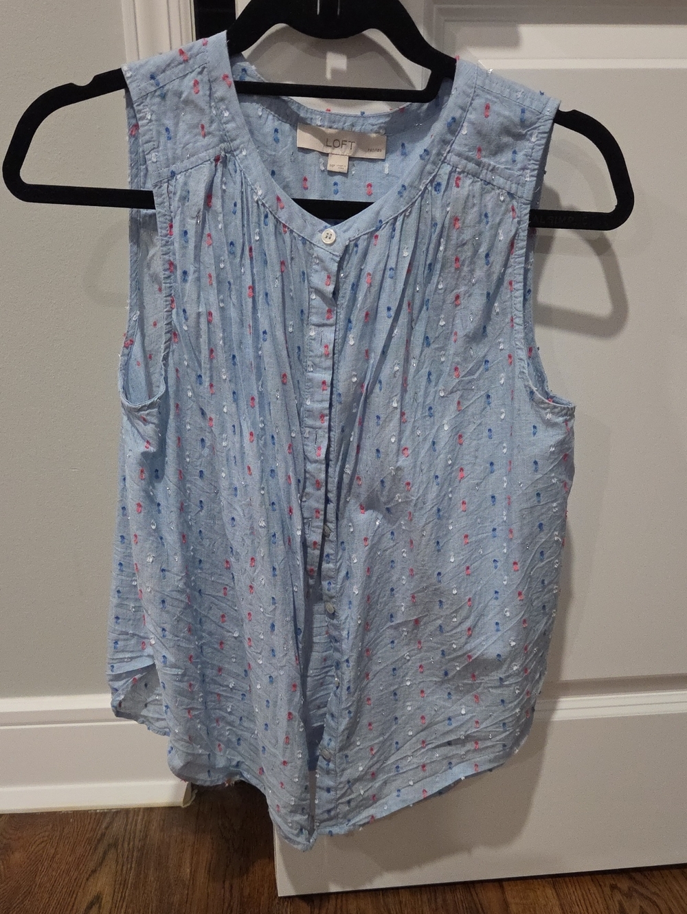 LOFT Light Blue Sleeveless Button-Front Top